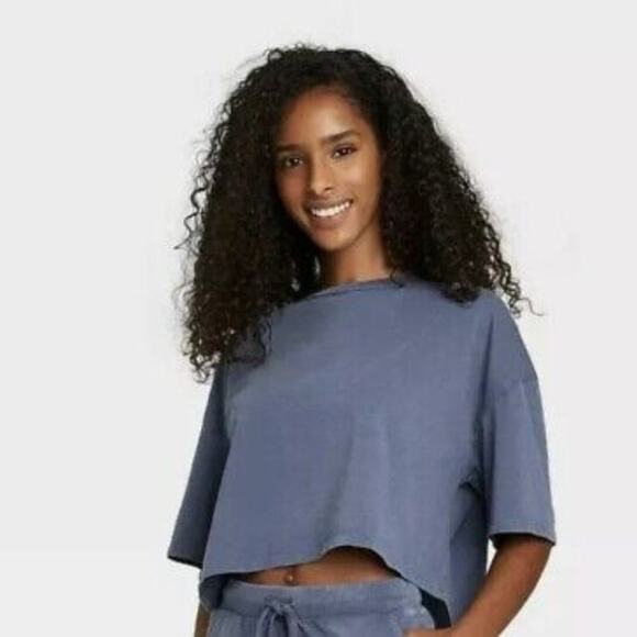 Colsie Medium Blue Acid Wash Crop Top 100% Cotton T-Shirt - Size S New With Tags - Picture 1 of 5